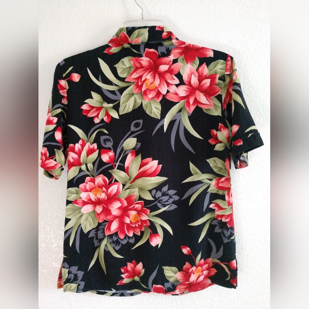 Pretty Jamaica Bay Women's Hawaiian Shirt Black Pink Size Small, Chest 32" - Picture 5 of 6